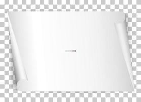 White paper curled corner and soft shadow on transparent background. Vector illustration.