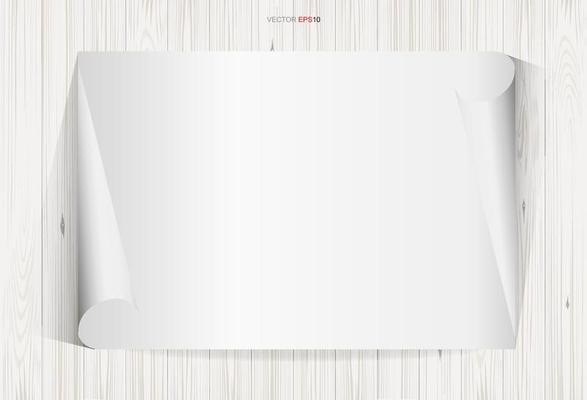 White paper sheet background on wood texture. Vector.