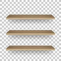 Wooden shelf on transparent background with soft shadow. 3D empty wooden shelves. Vector. vector