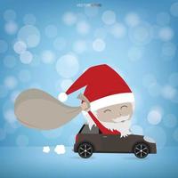 Santa Claus in car. Abstract christmas background. Funny cartoon character in background of winter elegant. Vector. vector