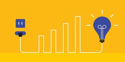 Growth graph - in light bulb style. Graphic design idea of bulb light with cord electrical plug connected to power socket. Vector. vector