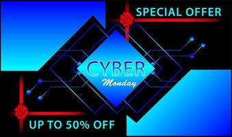 Cyber Monday banner design with Blue background with text for cyber Monday. Vector illustration.