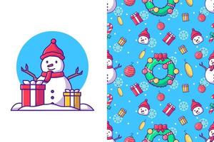 Merry christmas with happy snowman in winter seamless pattern vector