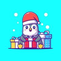 linda ilustración de pingüino feliz con caja de regalo feliz navidad vector