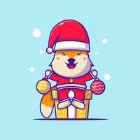 Cute Illustration of Santa Claus Fox with gift merry christmas vector