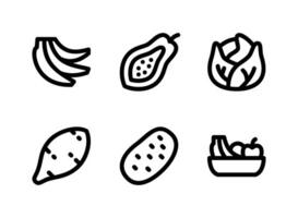 conjunto simple de frutas y verduras relacionadas con los iconos de línea de vectores