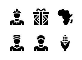 Simple Set of Kwanzaa Related Vector Solid Icons. Contains Icons as African Man, Gift, Map and more.