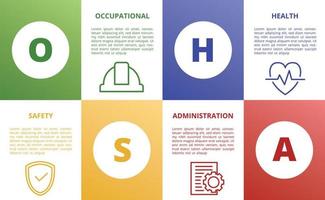 osha occupational safety health administration concept template for infographics with icon and square shape vector