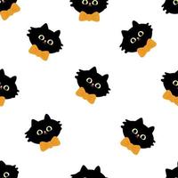 Seamless pattern of black cat head with orange bow. Cute and fun flat illustration. Halloween concept. vector