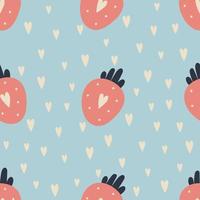 Cute strawberries with hearts on blue background for print, textile and web. vector