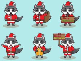 Vector illustration of cute Raccoon Santa