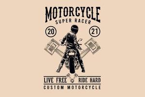 motocicleta super racer live free ride diseño de silueta dura vector