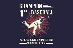 Champion baseball sporting team baseball star number one silhouette design vector