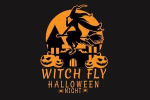 Witch fly halloween silhouette design vector