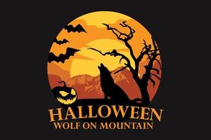 lobo de halloween en diseño de silueta de montaña vector
