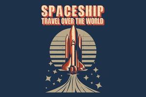 Spaceship travel over the world silhouette design vector