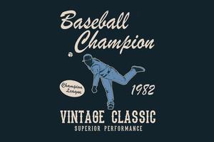 campeón de béisbol diseño de silueta clásica vintage vector