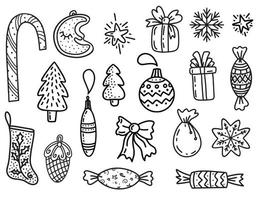 Set of Christmas decorations in doodles style vector