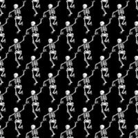 Seamless pattern with black skeletons, vigorously dancing and having fun vector