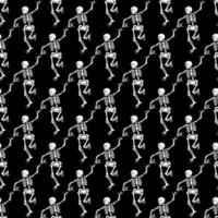 Seamless pattern with black skeletons, vigorously dancing and having fun vector