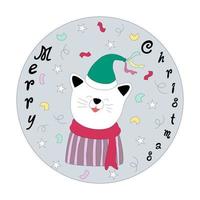 merry christmas with cute characters in circle shape vector