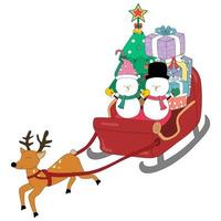 merry christmas with snowman and sleigh Designed in doodle style vector