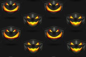 Seamless pattern with black medical masks for Halloween. With scary carved muzzles. vector