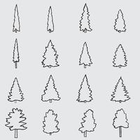 Simplicity pine tree freehand drawing flat design collection. vector