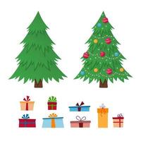 Christmas tree and gift boxes. Merry Christmas and a happy new year. vector