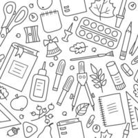 Seamless pattern with school and office stationery in doodle style. Vector