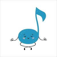 Cute musical note in yoga pose. Note practicing yoga and meditates. Funny vector cartoon characters