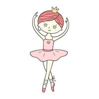 Little cute ballerina in pointe shoes, dress and crown. Isolated vector illustration