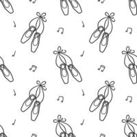 Seamless pattern with ballet pointe shoes. Ballerina accessories. Vector illustration
