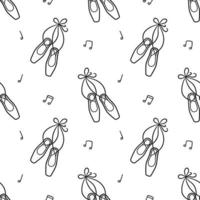 Seamless pattern with ballet pointe shoes. Ballerina accessories. Vector illustration