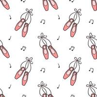 Seamless pattern with ballet pointe shoes. Ballerina accessories. Vector illustration