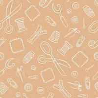 Tools and accessories for Sewing and needlework. Seamless pattern in doodle and cartoon style. vector