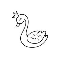 Little Princess Swan with crown. Isolated vector illustration in doodle style