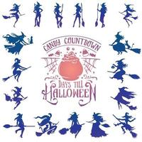 Collection Of Witch Halloween Silhouette vector