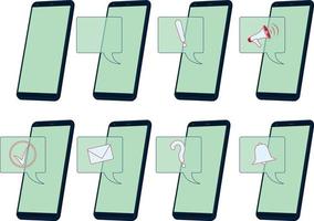 Smartphone with different notifications collection vector illustration