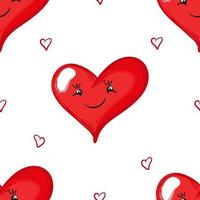 Valentine's day seamless pattern with smiling heart cartoon character. Hand drawn vector background