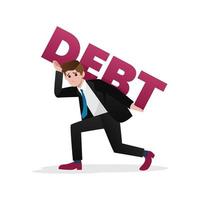 Business man carrying a huge debt on his back, dept concept, vector illustration