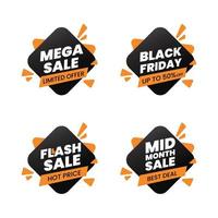 conjunto de banners de venta, mega venta, viernes negro, venta flash y venta a mediados de mes, plantilla de diseño, ilustración vectorial vector
