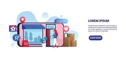 E-commerce website, online shopping landing page , web template design, vector illustration