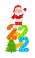 Santa Claus and colored numbers 2022. New Year, anti-stress toy. Vector illustration