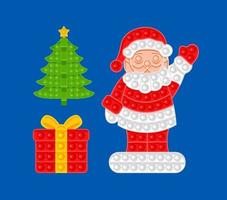 Santa Claus, gift box and tree. New Year's set, anti-stress toy. Vector illustration