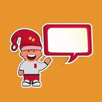 boy wearing santa hat with bulletin board vector illustration