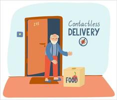 Contactless delivery poster with a senior man vector