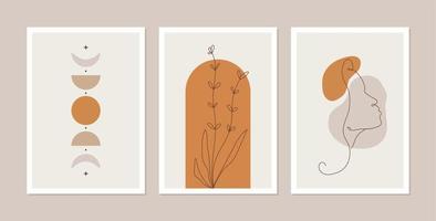 Set of 3 prints gallery wall art set of abstract boho shapes vector