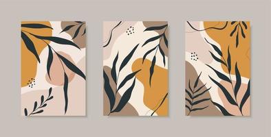 Abstract tropical leaves poster cover background set. abstract background. abstract leaves wallpaper vector