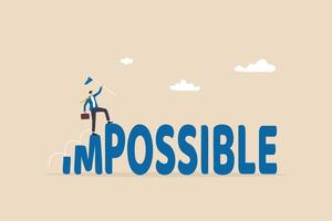 Make impossible success possible, optimistic or creativity to help achieve business goal, challenge to solve hard problem concept, confidence businessman step up on the word IM to achieve possible. vector